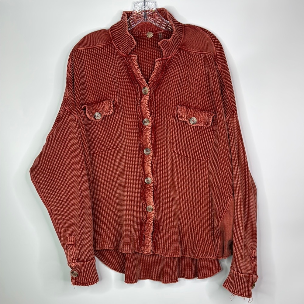 Free People One Scout Red Waffle Knit Jacket Size Small